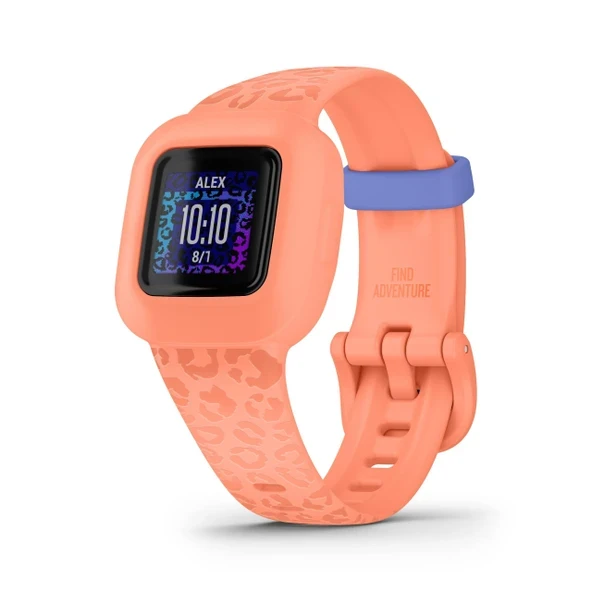 Garmin vivofit® jr. 3 Çocuk Fitness Takip Cihazı, Şeftali Leoparı, 1 Yıla Kadar Pil Ömrü, Yüzmeye Uygun, Aktivite Maceranın Kilidini Açar ürün görseli 1