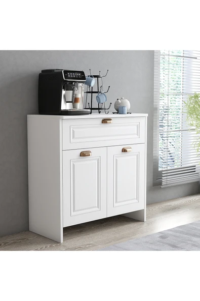 Serçedesign Boyalı Kapaklı Çekmeceli Çok Amaçlı Dolap - Beyaz | 2 Kapaklı, 1 Çekmeceli, Raflı, MDF | 80x40x82 cm ürün görseli 1