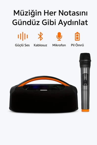 Mikrofonlu Kablosuz Hoparlör | Yüksek Ses Kalitesi • Led Işık • Şarjlı ürün görseli 1