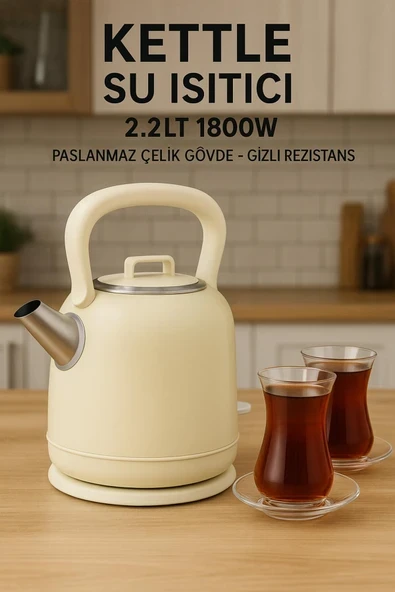 2.2 L Çelik Kettle Su Isıtıcı, 1800W, Gizli Rezistans, Renkli, Hızlı Kaynatma ürün görseli 1