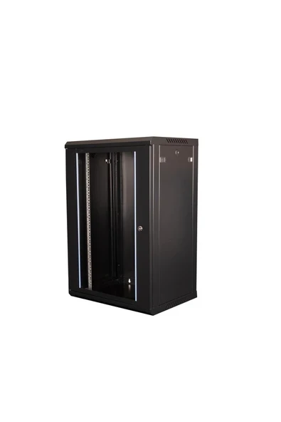 - 18u 19\" Duvar Tipi Rack Kabinet – Genişlik: 600 Mm | Derinlik: 450 Mm – Siyah ürün görseli 1