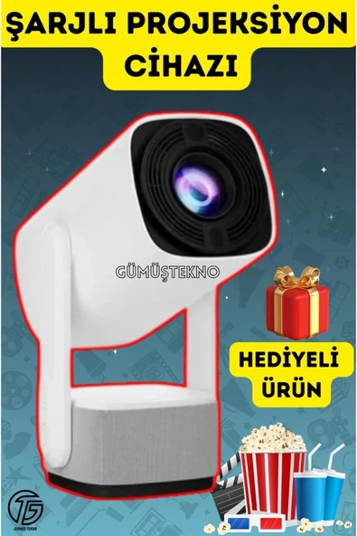 Kablosuz Mini Projeksiyon Cihazı | Dahili Batarya, 4K Görüntü, Şarjlı Wifi Bluetooth Hediyeli ürün görseli 1