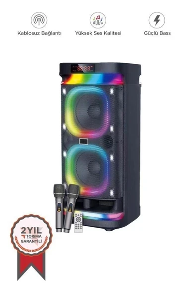 BTS-1990 Siyah RGB Ledli Mikrofonlu Kumandalı Bluetooth Hoparlör Parti Speaker ürün görseli 1