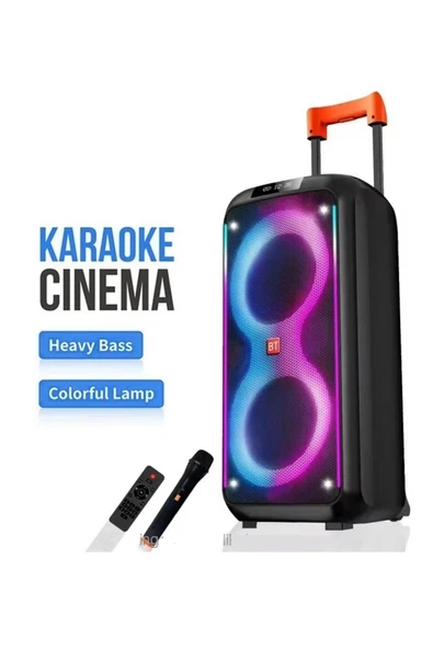 KABLOSUZ MİKROFONLU BLUETOOTH SPEAKER TAŞINABİLİR TEKERLEKLİ BÜYÜK BOY KABLOSUZ ŞARJLI HOPARLÖR ürün görseli 1