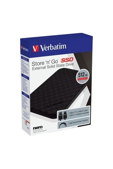 Verbatim Store 'n' Go Portable 512GB 407MB-400 Mb/sn Black SSD USB 3.2 Gen1 ürün görseli 1