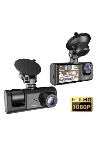Woodhub DV300 Yeni 3 Kameralı Araç Içi Kayıt Kamerası Trafik Recorder 2 Inç IPS Ekran Full Hd 1080P ürün görseli 1