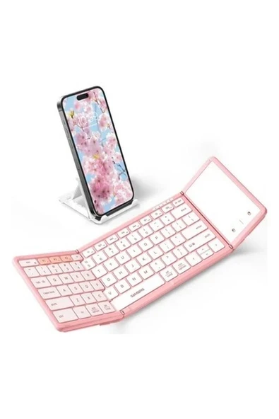 Samsers Touchpadli Katlanabilir Bluetooth Klavye Cute Pink ürün görseli 1