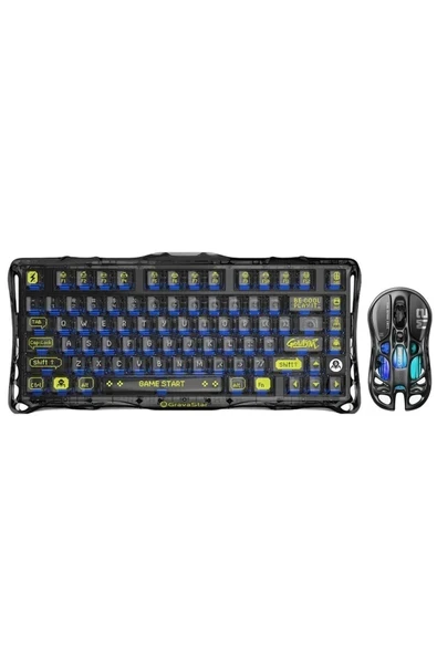 Gravastar Mercury K1 Lite+M2 Kablosuz Rgb Işıklı Mekanik Q Gaming Klavye ve Optik Mouse Seti, Siyah ürün görseli 1
