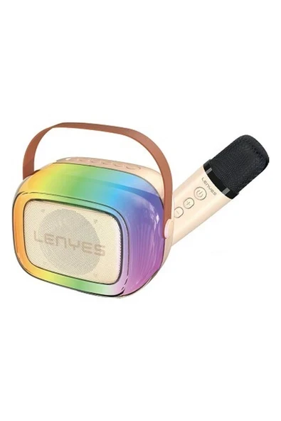 Lenyes S228 Rgb Işıklı Askılı Mikrofonlu Bluetooth Speaker Hoparlör V5.3 Bej ürün görseli 1