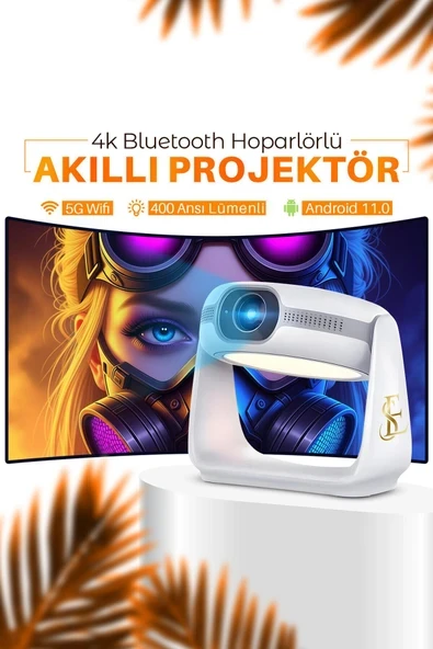 Bluetoothlu Android 4K Görüntülü Hoparlörlü Taşınabilir Sinema Projektörü ürün görseli 1