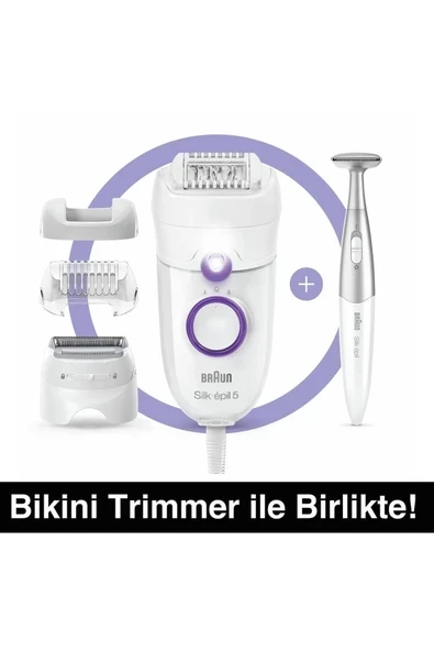 Braun Silk-épil 5 5825 3'ü 1 Arada Kablolu Kuru Kullanım Epilatör Taşıma Çantası, 3 Ek Ataşman + Bikini Trimmer ürün görseli 1