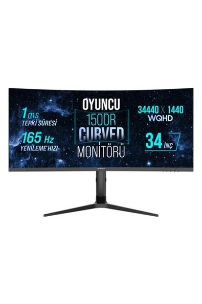 Warp WRP34-165-B 34" 165HZ 1ms Rgb Curved (Hdmı + Display Port) Freesync + G-Sync (3440*1440) Wqhd Oyuncu Monitörü ürün görseli 1