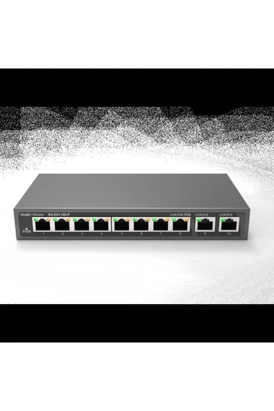 -Reyee RG-ES110D-P 8 Port Poe+ 10-100 Mbps 2 Port 10-100-1000 Mbps Uplink Switch Çelik Kasa ürün görseli 1