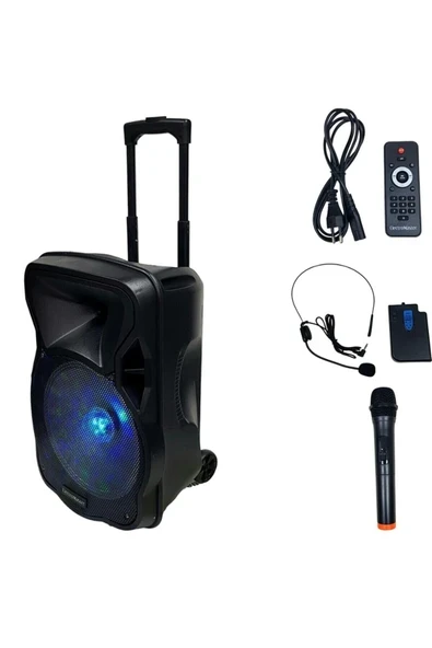 Electromaster ES-3030 12'' Portatif Taşınabilir Ses Sistemi 150Watt 1El Telsiz+1Yaka Telsiz ürün görseli 1