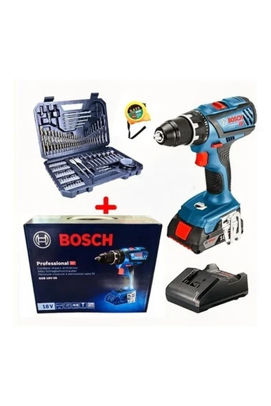 Bosch Gsb 18 V 28 Tek Batarya Darbeli Vidalama (Karton Kutulu)  ve Bosch 103 Parça Aksesuar Seti ürün görseli 1
