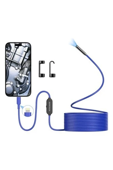 Depstech Işıklı Endoskop Kamerası - 5m Kablo 7mm Ince Prob - Mavi ürün görseli 1
