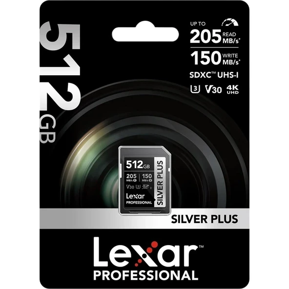 Lexar 512GB LSDSIPL512G-BNNNG Sd Professional Silver Plus Sdxc Uhs-I Kart Up To 205MB/S Okuma 150MB/S Yazma Hafıza Kartı ürün görseli 1