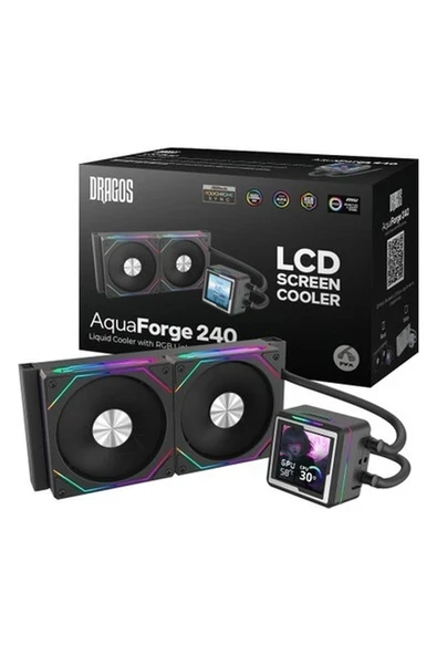 Dragos Aquaforge 240 Intel-Amd 240MM LCD Ekranlı Argb Siyah Sıvı Soğutucu ürün görseli 1