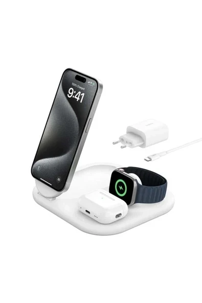 Belkin WIZ029VFWH Qi2 15W 3-1 Magsafe Şarj Cihazı -Beyaz ürün görseli 1