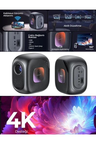 Ev ve Ofis için Smart Projeksiyon - Full HD Görüntü, 4K Desteği ve Wi-Fi Bağlantısı ürün görseli 1