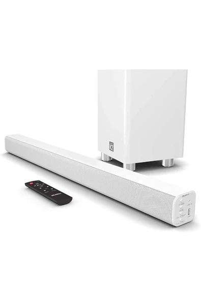 K2 Beyaz Bluetooth' lu Kablosuz Soundbar ve Subwoofer ürün görseli 1