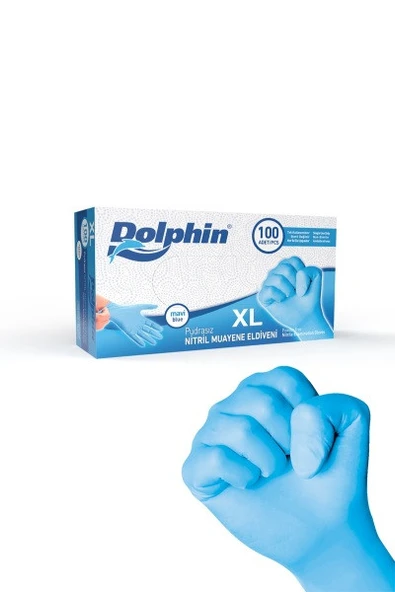 DOLPHİN MAVİ NİTRİL XL BOY MUAYENE ELDİVENİ 100 LÜ PUDRASIZ ürün görseli 1