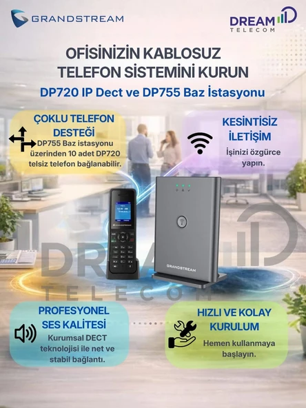 Grandstream DP720 Ip Dect ile DP755 Ip Baz İstasyonu ürün görseli 1
