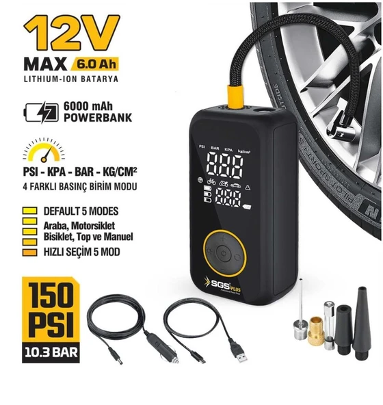 Sgs SGS5398 Şarjlı Hava Kompresörü 12V 6.0Ah ürün görseli 1
