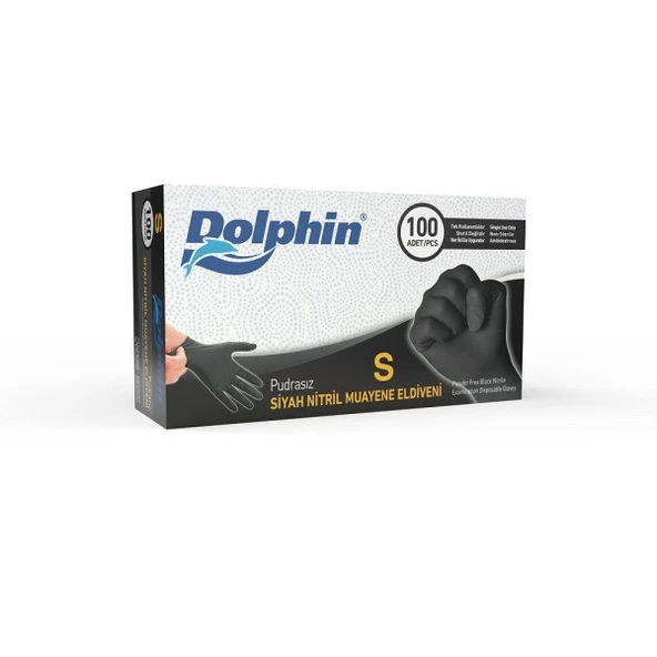 DOLPHİN SİYAH NİTRİL S BOY MUAYENE ELDİVENİ 100 LÜ PUDRASIZ ürün görseli 1