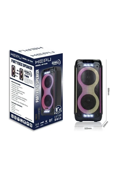 HP 939 Taşınabilir Şarjlı Bluetooth Hoparlör 80 w Rms 2*8 inc Woofer Ultra Bass ürün görseli 1