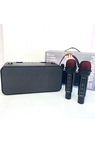 186PRO ÇİFT MİKROFONLU BLUETOOTH SPEAKER KABLOSUZ ŞARJLI KARAOKE HOPARLÖR ürün görseli 1