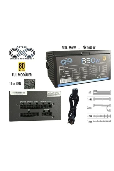 Aztech Atx 850 850W 14 cm Fan 80 Plus Copper Tam Modüler Psu ürün görseli 1
