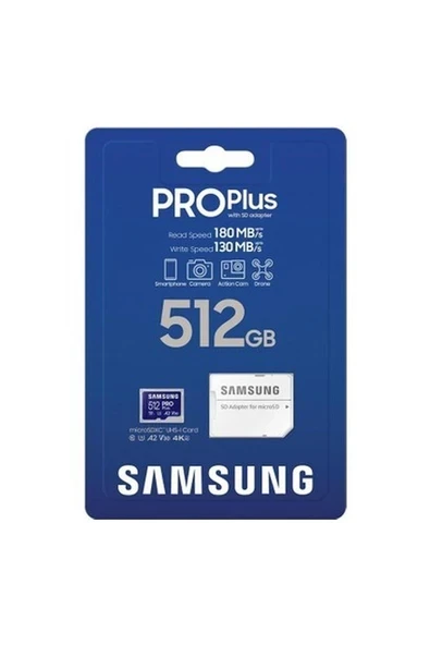 Samsung Pro Plus 512 GB Adaptörlü Hafıza Kartı (180MB/S-130MB/S) ürün görseli 1