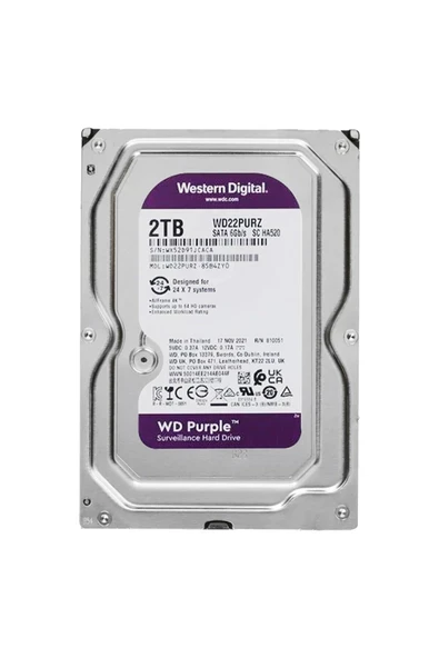 WESTERN DIGITAL PURPLE WD22PURZ 2 TB SATA 6GB/S 7/24 GÜVENLİK HARDDISK (5267) ürün görseli 1