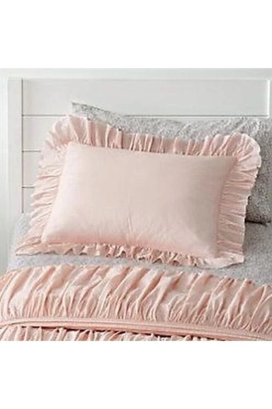 Pembe Fırfırlı Pamuk Saten Yastık Kılıfı Ikili ürün görseli 1
