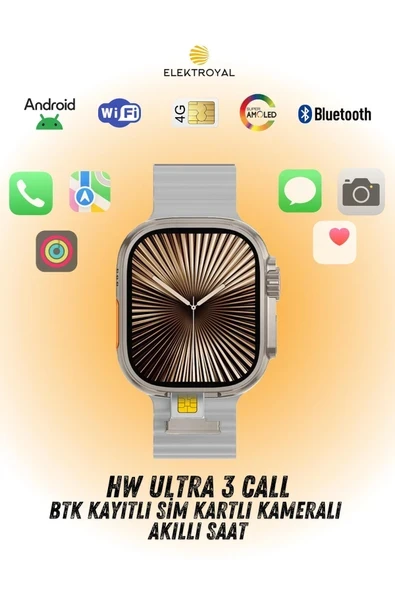 HW Ultra 3 Call BTK Sim Kartlı Kameralı Yapay Zeka Android Amoled Ekran Akıllı Saat ürün görseli 1