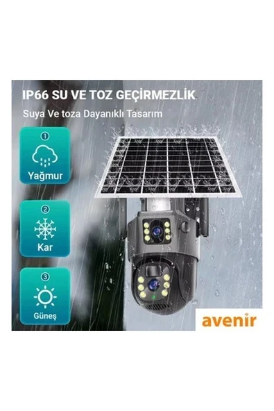 Avenir AV-M12 4g Sim Kartlı 4mp 2 Kameralı Solar Panelli Güneş Enerjili Ptz 360° Dönebilen Kamera ürün görseli 1