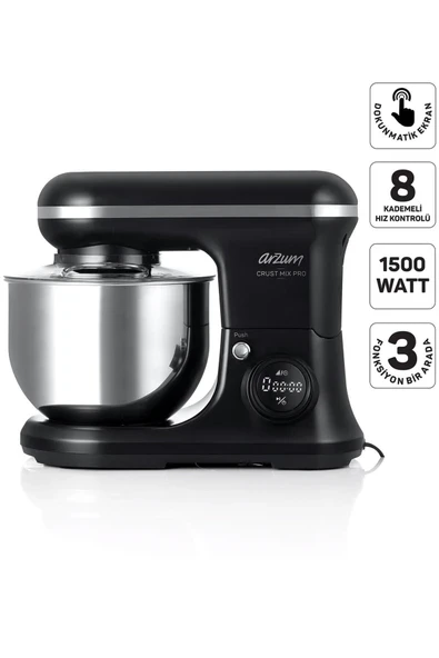 Crust Mix Pro Stand Mikser 5L Kapasiteli 3 Farklı Aparat 1500W Siyah - AR1186 ürün görseli 1