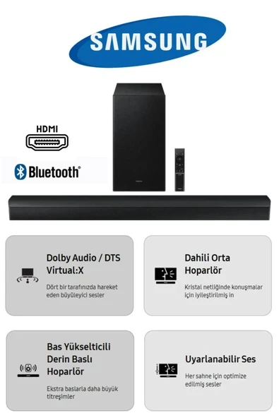 Dolby Audio / DTS Virtual:X Optik-USB-Bluetooth® TV-Telefon Bağlantı SoundBar 300W Ev Sinema Sistemi ürün görseli 1