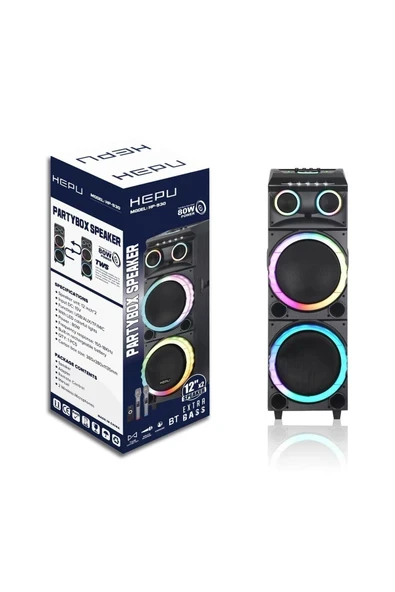 Hepu hp 930 Taşınabilir Şarjlı Ahşap Kasa Bluetooth Parti Hoparlörü 80 w rms 12inc*2 Subw Super Bass ürün görseli 1