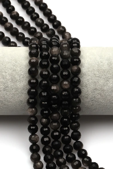 Silver Obsidyen Doğal Taş Dizi 8 mm Fasetli Küre Kesim - DZ-0831 ürün görseli 1