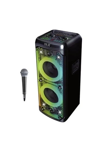 100W Bluetooth Hoparlör Karaoke Mikrofonlu Rgb Ledli Şeffaf Transparan Tasarım 10X2INÇ Parti Boy ürün görseli 1
