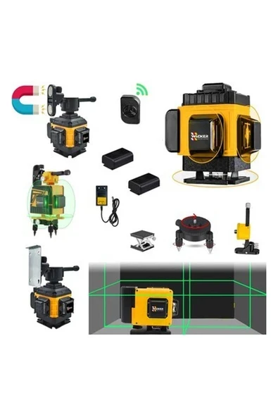Wacker Pro Germany 12 Köşe Artı Lazer Terazi 360 Derece Mıknatıslı Kumandalı Yeşil Çizgi 40 mt Menzil ürün görseli 1