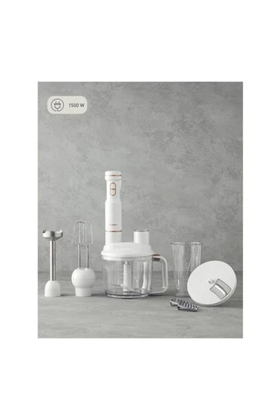 4 Bıçaklı Çok Renkli Çok Fonksiyonlu Blender Seti Beyaz-Bakır ürün görseli 1