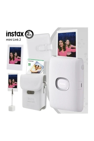 Fujifilm Instax Mini Link 2 Beyaz Yazıcı 10LU Mini Film Deri Kılıf Albüm Çerçeve ve Kıskaçlı Stand ürün görseli 1