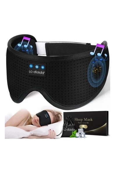 Lc-Dolida 3D Uyku Maskesi - Bluetooth Kablosuz Müzik - Siyah Ipek ürün görseli 1