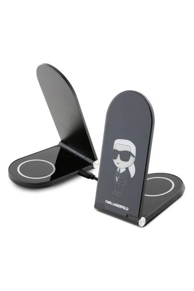 Karl Lagerfeld Magnetik Kablosuz Şarj Aleti 15W Orjinal Lisanslı Katlanabilir Karl Logolu Siyah ürün görseli 1