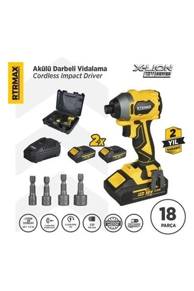 Rtrmax RTX3050 Şarjlı Torklu Vidalama Kömürsüz 230Nm 2x4 Ah Plus Çift Akü Hızlı Şarj X-Lion - Akü Dahil ürün görseli 1