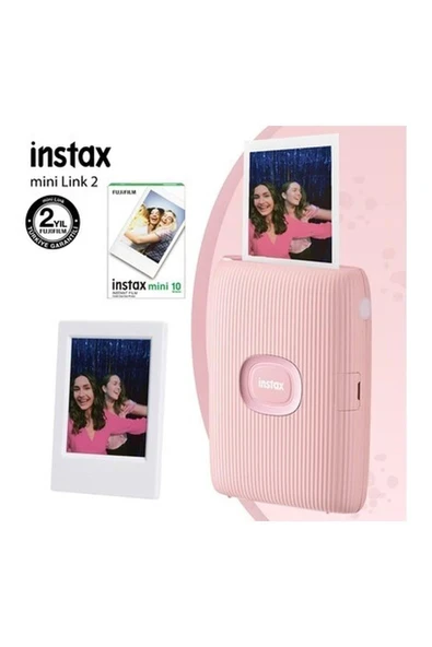 Fujifilm Instax Mini Link 2 Toz Pembe Akıllı Telefon Yazıcısı 10LU Mini Film ve Çerçeve ürün görseli 1