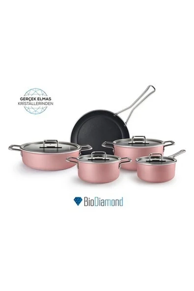 Karaca Mastermaid Biodiamond 9 Parça Tencere Seti Pink ürün görseli 1